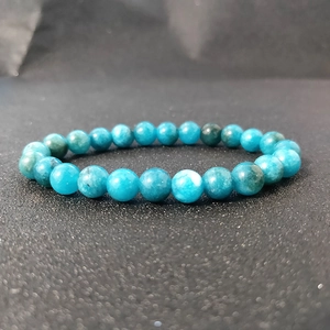 Minimalist 8mm blue natural stone beaded bracelet for women with glossy apatite finish