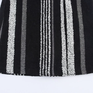 British style black and white striped knit coat with wool-like weave texture