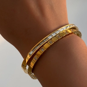 Vintage gold plated stainless steel bangles with rectangular zircon stones for women