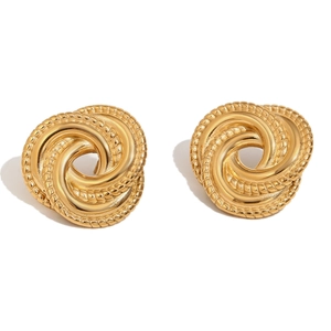 Vintage style 18K gold plated stainless steel stud earrings with twisted knot spiral design
