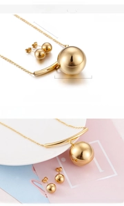 Detail view of 18K gold plated ball jewelry set with necklace and earring dimensions