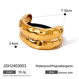 Gold textured stainless steel hair cuff with elastic band, waterproof and hypoallergenic