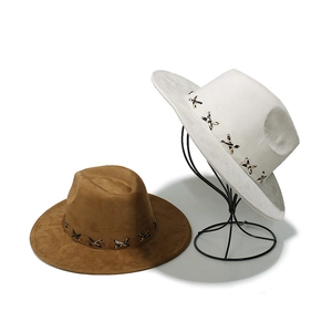 Vintage Suede Wide Brim Fedora Hat With Leopard Print X Stitched Band Retro Western Cowboy Sunshade Jazz Hat For Men Women