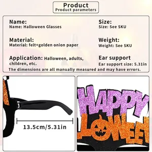 LED Halloween glasses with Happy Halloween text and pumpkin motifs on black felt and gold paper