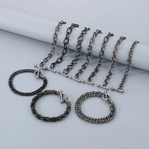 Bracelet Homme Acier Inoxydable Fermoir Bascule Crâne Os Rétro Punk Gothique Chaîne Cubaine Bijoux