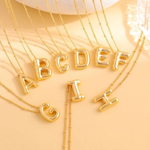 Minimalist 3D Balloon Alphabet Necklace Stainless Steel 18K Gold Plated A-Z Initial Letter Pendant Necklace for Women Men Jewelry Gift