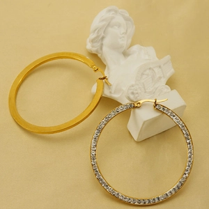 Chic 18k gold plated stainless steel hoop earrings with sparkling rhinestones for women