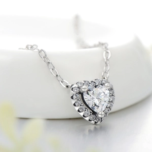 Exquisite S925 silver heart necklace with cubic zirconia halo and fine cable chain