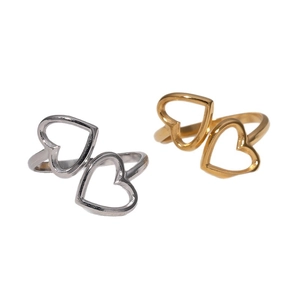 Minimalist open heart rings in gold and silver stainless steel for women