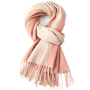 Pink and beige gradient double-sided cashmere scarf with elegant fringe trim and soft texture