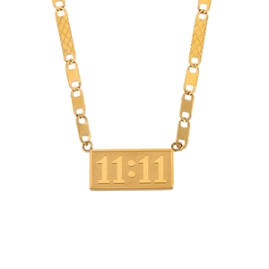 Gold stainless steel necklace featuring a rectangular 11:11 pendant on a link chain