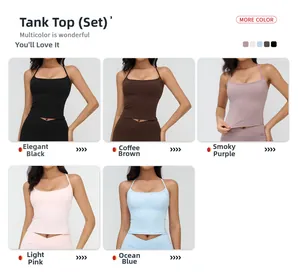 Detail view of five colors for women yoga set featuring V-cross high waist sports leggings