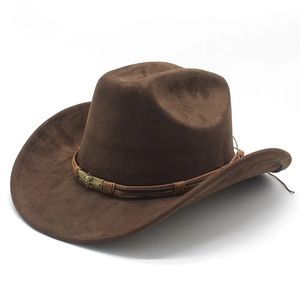 Cappello Da Cowboy Western Retrò Texture Scamosciata Tesa Larga Stile Punk Con Fibbia In Metallo Teschio Cintura Decorativa
