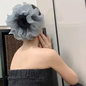 Large Pleated Chiffon Scrunchies Oversized Elastic Hair Ties Korean Style Solid Color Fabric Ponytail Holder Hair Accessories