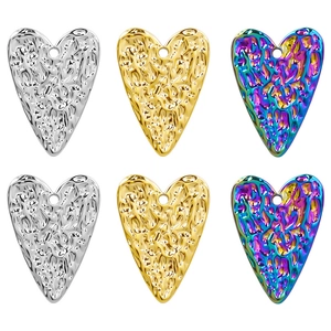 304 Stainless Steel Heart Pendant Hammered Lava Texture Irregular DIY Jewelry Making Accessories For Necklaces Bracelets