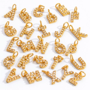 Stainless Steel Alphabet Letter Pendants With Zircon Rhinestone Gold Plated For DIY Jewelry Making Hypoallergenic Waterproof