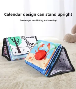 Foldable tummy time baby cloth book with cute animal patterns and stand-up design