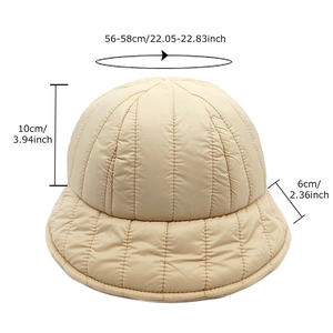 Quilted beige winter bucket hat for women with warm padded fabric and adjustable 56-58cm fit