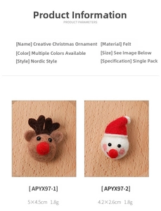 Detail of Santa and reindeer felt pendants showing precise dimensions and light weight