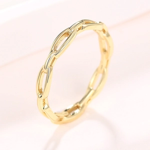 Bague chaîne géométrique minimaliste plaquée or 18 carats avec finition polie