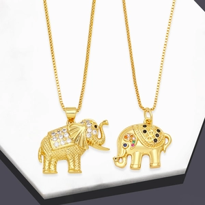 Chic Gold Plated Copper Elephant Pendant Necklace With Multicolor Cubic Zirconia Box Chain Jewelry For Women