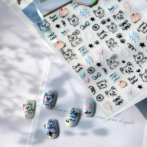 Autocollants ongles 3D relief chiot mignon avec motifs de cœur et nœuds