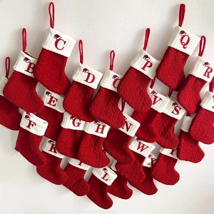 Personalized Knitted Christmas Stocking Red White Cable Knit Alphabet Letter Embroidered Xmas Hanging Ornaments Tree Decor