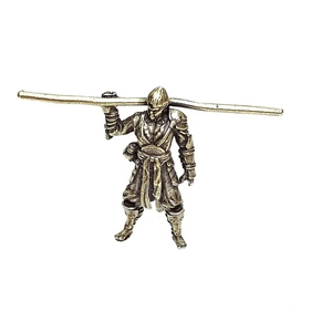 Brass Sun Wukong Monkey King figurine holding a staff in a traditional warrior pose