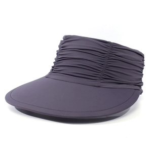 Women's UV protection wide brim sun hat in charcoal purple with pleated elastic cooling fabric
