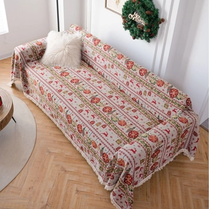 American country jacquard Christmas sofa cover with reindeer and festive tree patterns
