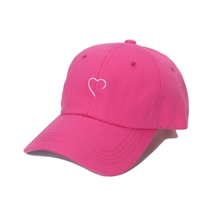 Casual rose red cotton baseball cap with white heart embroidery for sun protection