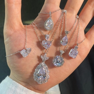 Luxurious S925 sterling silver necklace with sparkling 8A cubic zirconia pendant styles