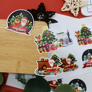 Waterproof Christmas cartoon stickers set featuring Santa, Reindeer and Merry Christmas text