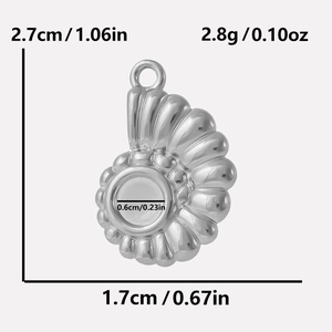 Silver 304 stainless steel shell pendant dimensions 2.7cm height and 1.7cm width detail