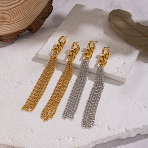 Eleganti orecchini a nappa in acciaio inossidabile placcato oro 18K e argento su pietra