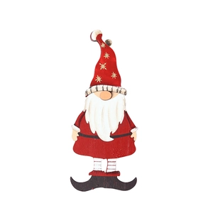 Wooden Santa gnome ornament with red star hat and striped legs for Christmas decor