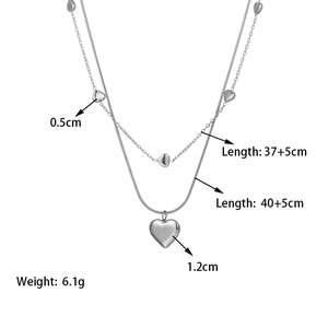 Silver layered heart necklace in titanium steel with 18k gold plating for women