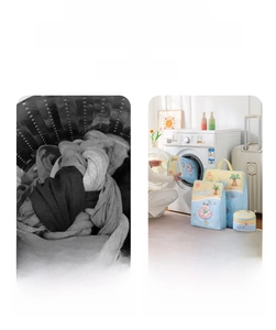 Mesh laundry bags set with cat prints showing before and after washing machine organization