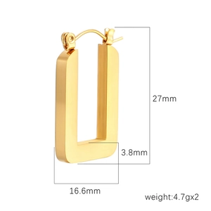 Vintage gold rectangular stainless steel hoop earrings for women, 27mm height design