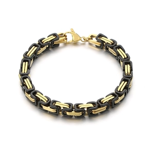 Byzantine chain bracelet for men in black and gold stainless steel with lobster clasp