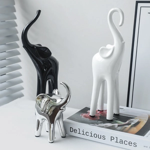Nordisches Keramik Elefanten Figuren Set in Schwarz Weiß Silber für Wohndeko