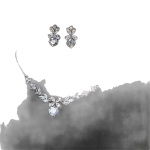 Sparkling zircon flower pendant necklace and earrings set in silver finish for women