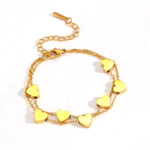 Bracciale a doppio strato in acciaio inossidabile placcato oro 18k con sette cuori