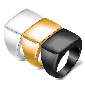 Minimalist Rectangular Flat Top Signet Ring 316L Stainless Steel Polished Jewelry For Men Women