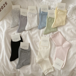 Women Mid-Calf Socks Cotton Blend Breathable Soft Casual Daily Simple Solid Color Morandi Style