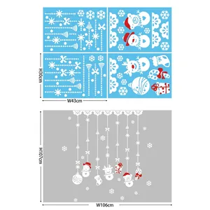 Detailed view of 4-sheet Christmas window stickers with snowmen and reindeer patterns