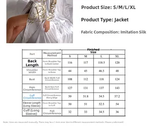 Detailed size chart for women's satin robe with measurements for S, M, L, and XL sizes