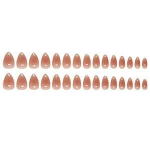 Glossy nude pink almond shaped press-on nails 30 pieces set on white background