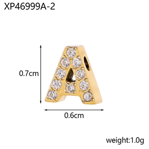 Gold-plated letter A pendant with micro-pave cubic zirconia for DIY jewelry