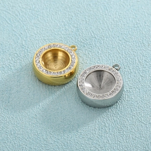 Polished stainless steel round crystal pendants in gold and silver finish with jump rings